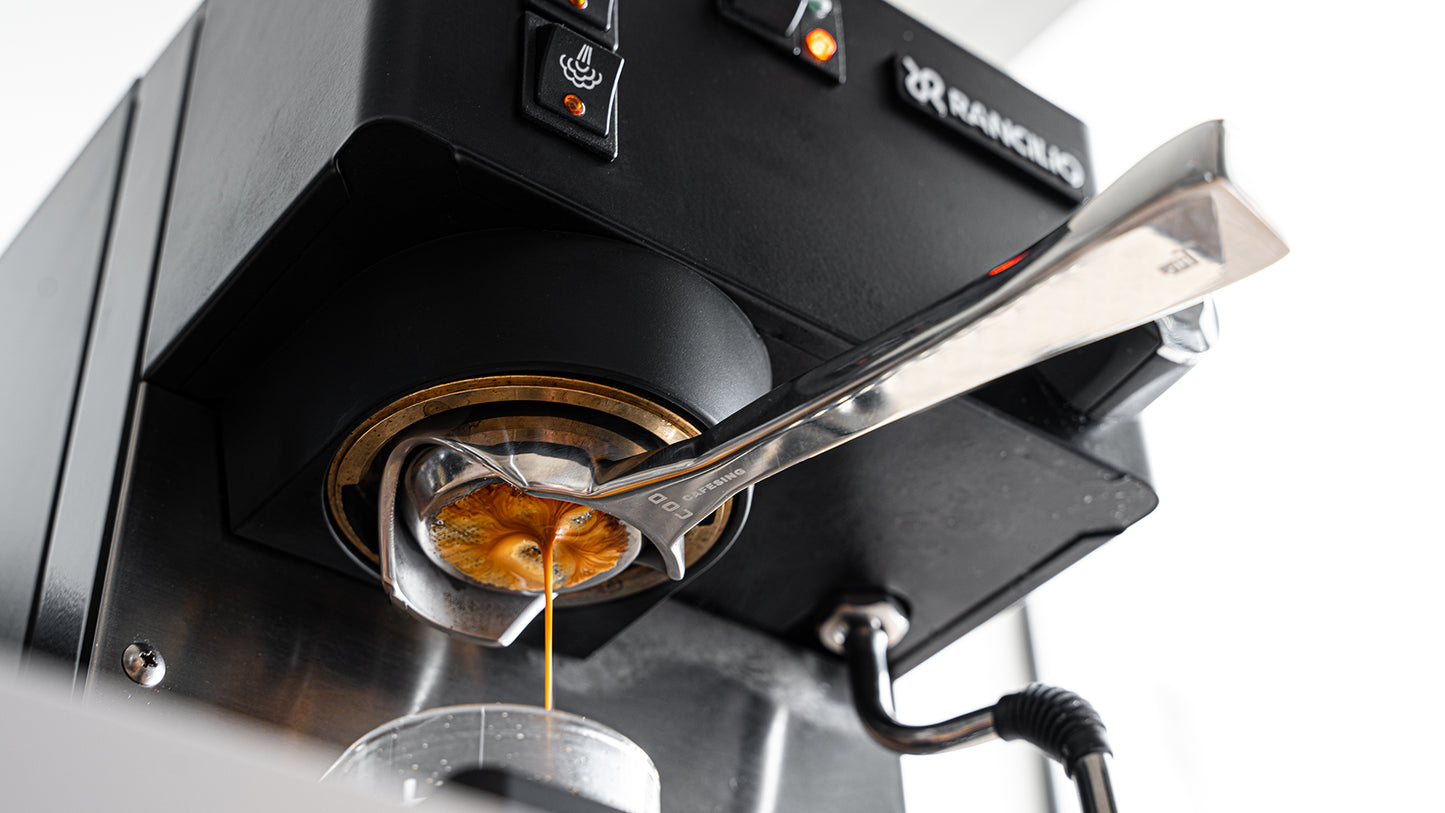 CafeSing COD Espresso Portafilter, All Stainless Steel, Horizontally Placed, Bottomless, Fits 58mm Basket